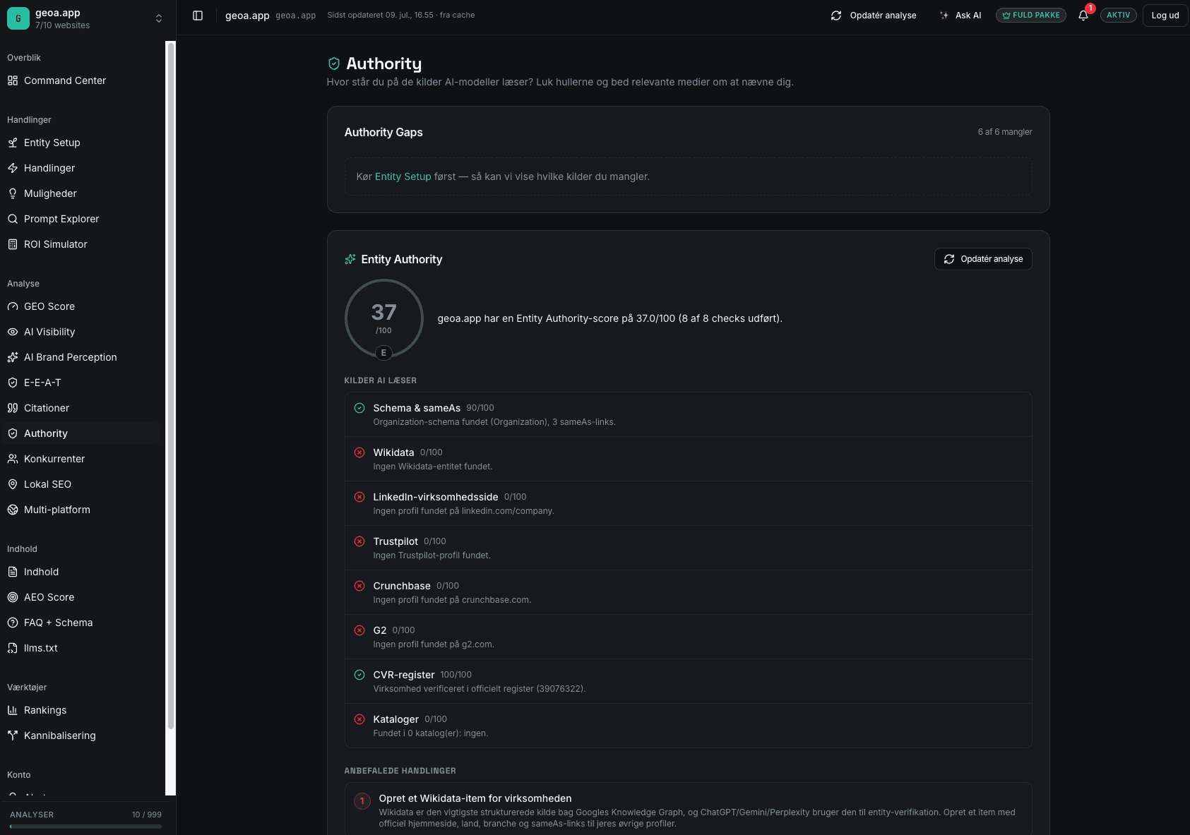 Authority-modul i Geoa — kilder AI-modellene leser