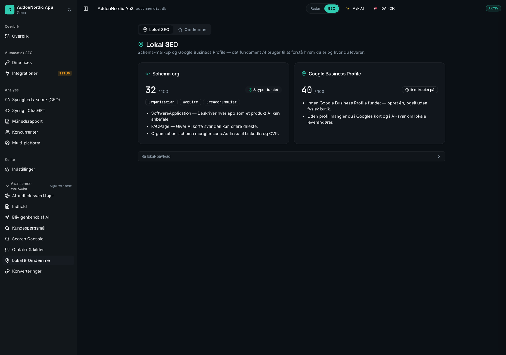Lokal SEO i Geoa — Schema.org og Google Business Profile