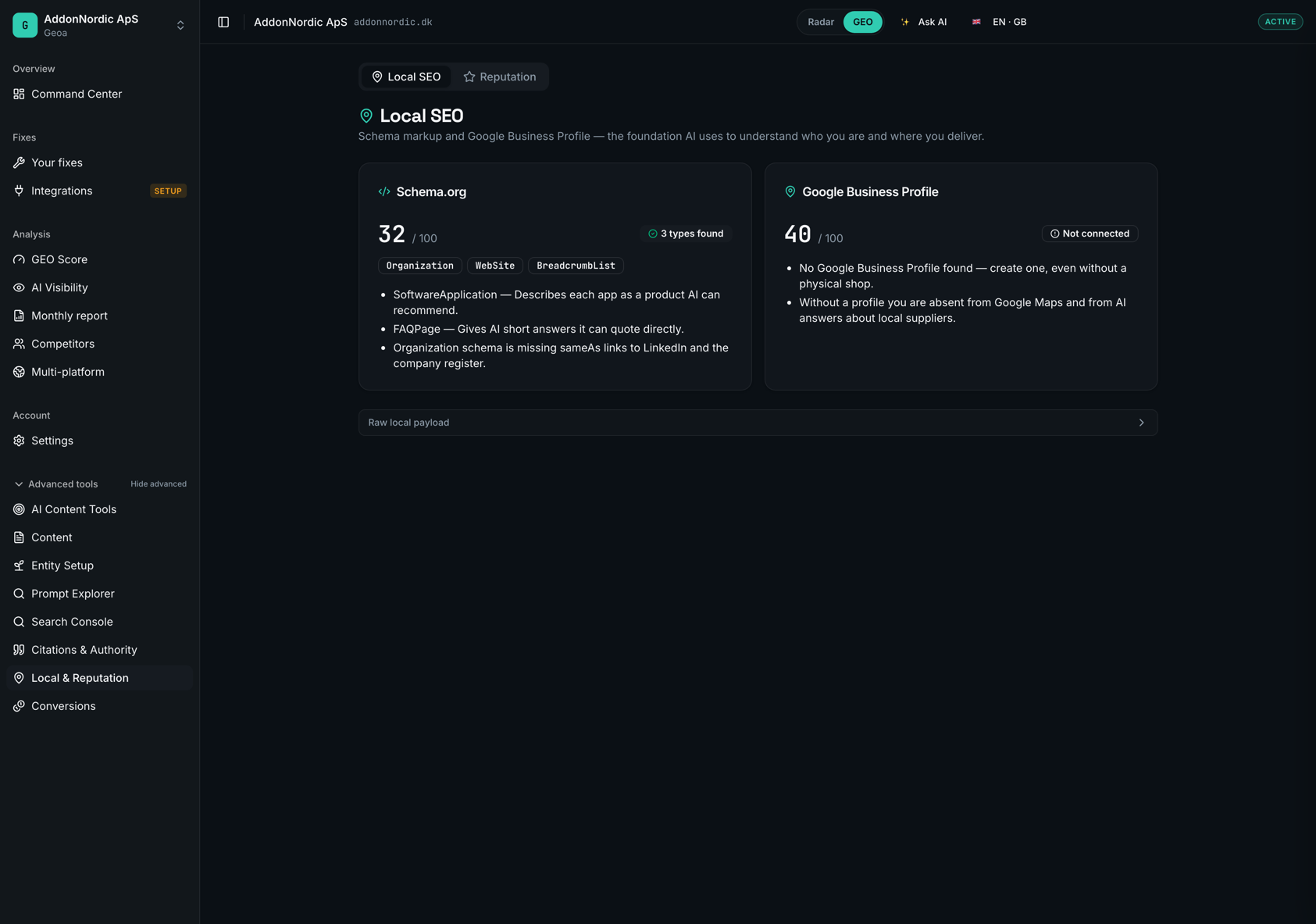 Local SEO in Geoa — Schema.org and Google Business Profile