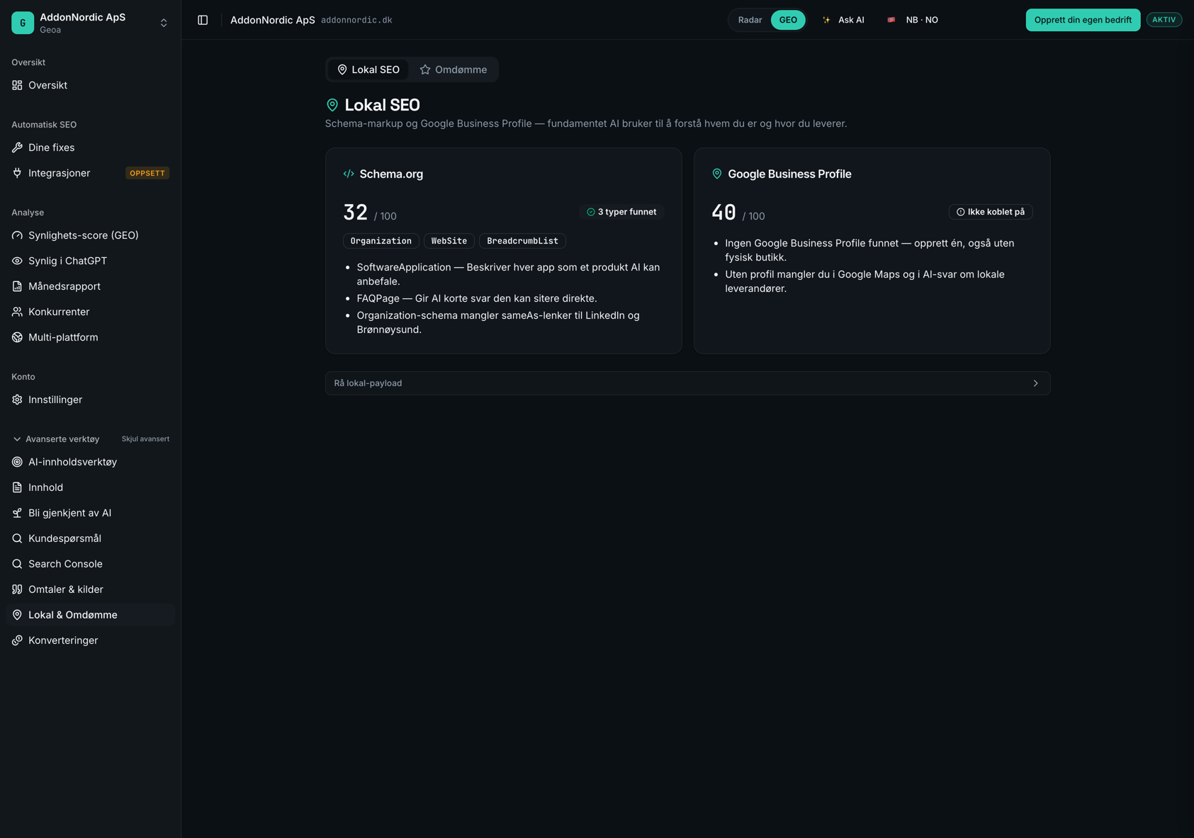 Lokal SEO i Geoa — Schema.org og Google bedriftsprofil
